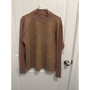 Siani Milano Women's Pullover Sweater Brown Suede Like Front Ribbed Knit Back XL